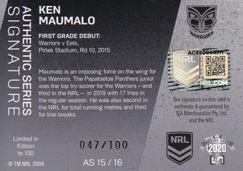 2020 NRL Traders - Authentic Signature #AS 15 Ken Maumalo Back